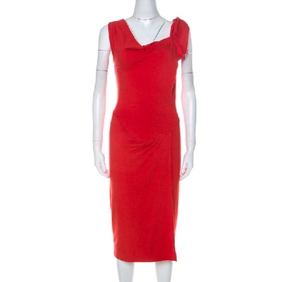 Pre-owned Vivienne Westwood Red Label Red Wool Asymmetrical Faux Wrap Midi Dress S