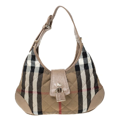 Pre-owned Burberry Beige Quilted House Check Canvas And Leather Brooke Hobo