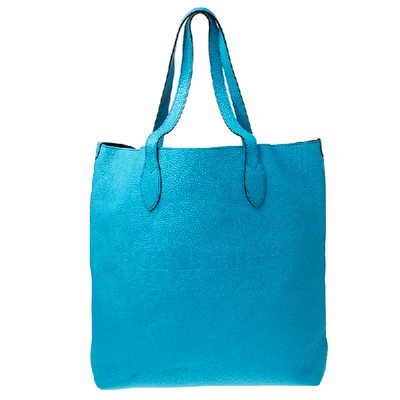 Pre-owned Burberry Neon Blue Leather Remington Shopper Tote