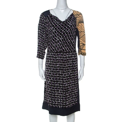 Pre-owned Dries Van Noten Multicolor Abstract Print Silk Sequinned & Beaded Detail Midi Dress M