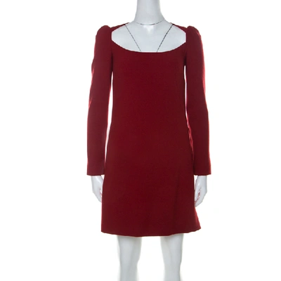 Pre-owned Dolce & Gabbana Red Wool Long Sleeve Shift Dress S