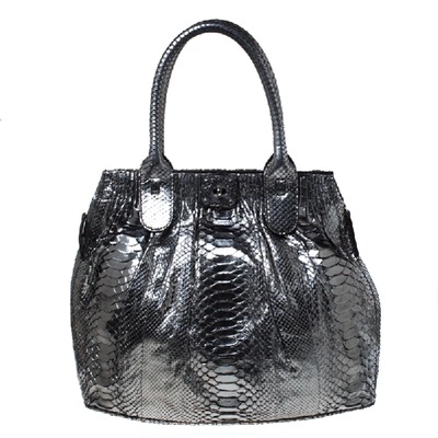 Pre-owned Zagliani Gun Metal Python Medium Puffy Hobo In Metallic