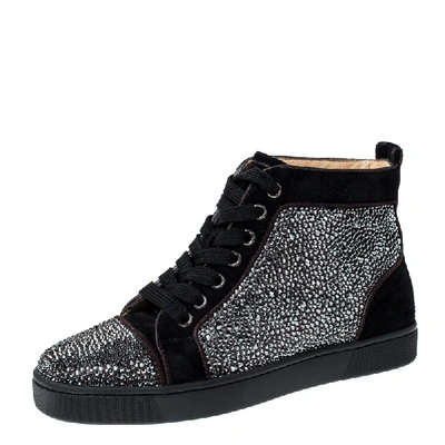 Pre-owned Christian Louboutin Black Suede Rantus Crystal Embellished High Top Sneakers Size 35