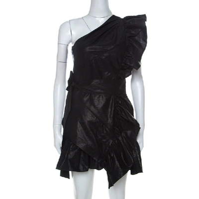 Pre-owned Isabel Marant Black Linen One Shoulder Belted Flounce Mini Dress S