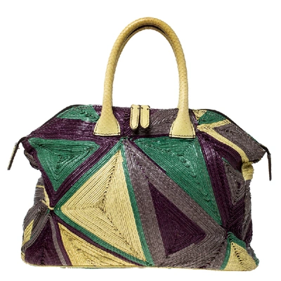 Pre-owned Zagliani Multicolor Woven Leather And Python Tomodachi Satchel