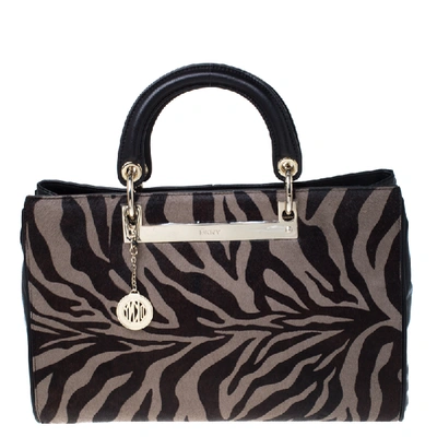 Pre-owned Dkny Black Tiger Print Calf Hair And Leather Tote