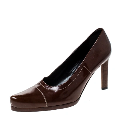 Pre-owned Prada Brown Patent Leather Pointed Toe Pumps Size 38