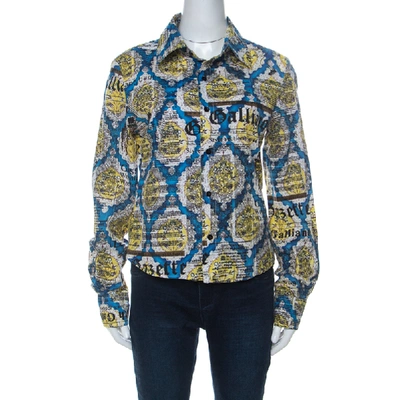 Pre-owned John Galliano Blue And Yellow Printed Cotton Button Front Shirt L