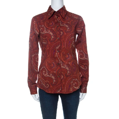 Pre-owned Etro Burnt Orange Paisley Print Cotton Fitted Button Down Shirt M