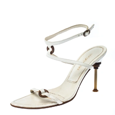 Pre-owned Sergio Rossi White Leather Ankle Strap Sandals Size 36.5