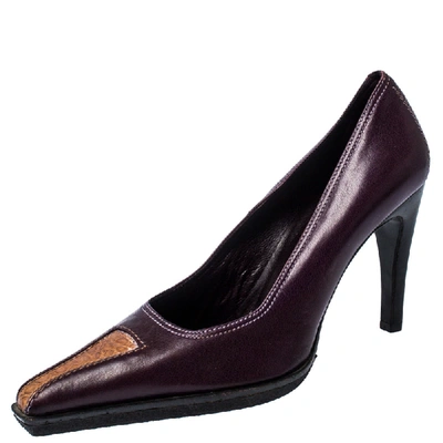 Pre-owned Casadei Purple And Brown Leather Pointed Toe Pumps Size 37.5