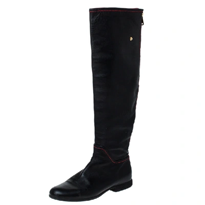 Pre-owned Loriblu Black Leather Knee Length Boots Size 40