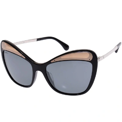 Pre-owned Chanel Black Acetate Butterfly Runway Sunglasses 5377