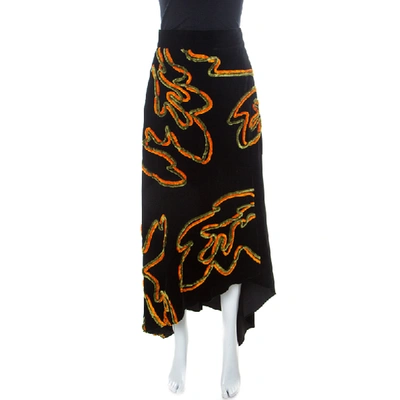 Pre-owned Peter Pilotto Black Velvet Applique Detail Asymmetric Chenille Skirt M