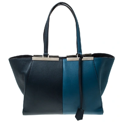 Pre-owned Fendi Bi Color Leather 3 Jours Tote In Blue