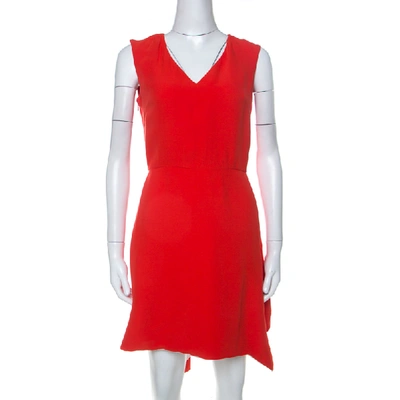 Pre-owned Dior Orange Silk Wool Asymmetric Hem Sleeveless Dress S