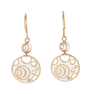 Pre-owned Damiani Ssima Diamond Ceramic Double Face 18k Rose Gold Dangle Hook Earrings