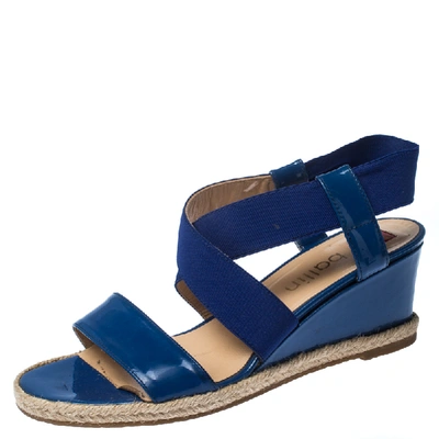 Pre-owned Ballin Blue Patent Leather And Canvas Espadrille Wedge Slingback Sandals Size 38