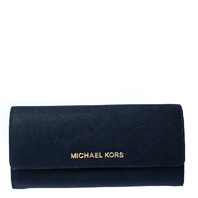 Pre-owned Michael Kors Navy Blue Leather Flap Continental Wallet