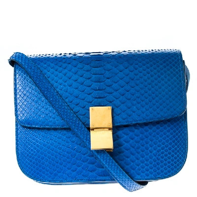 Pre-owned Celine Blue Python Medium Classic Box Shoulder Bag