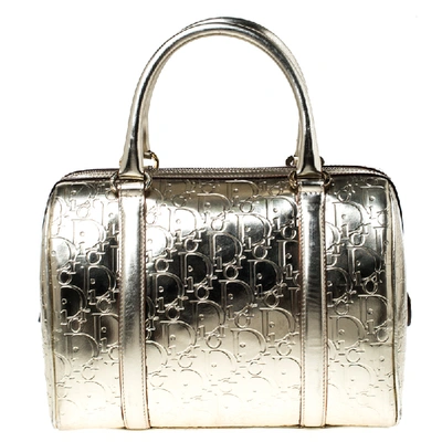 Pre-owned Dior Christian  Metallic Gold Oblique Monogram Leather Boston Bag