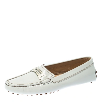 Pre-owned Tod's White Patent Leather Penny Loafers Size 39