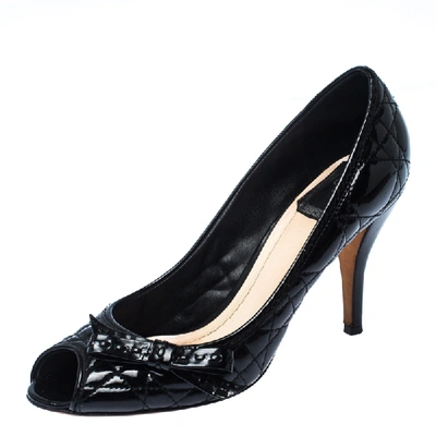 Pre-owned Dior Bow Peep Toe Pumps Size 36 In Black