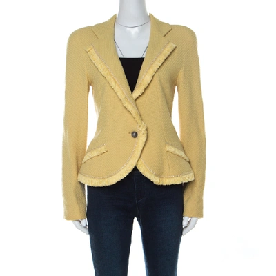 Pre-owned Dior Christian  Yellow Wool Ribbon Tweed Fringe Trim Detail Jacket L