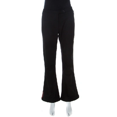 Pre-owned Prada Black Stretch Ribbed Edge Detail Flared Trousers L