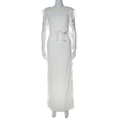 Pre-owned Valentino Off White Stretch Knit Ruffle Detail Sleeveless Gown S In Cream