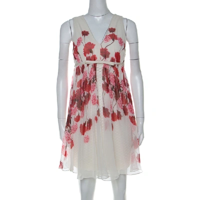 Pre-owned Giambattista Valli Off White Floral Printed Silk Lace Underlay Sleeveless Dress S