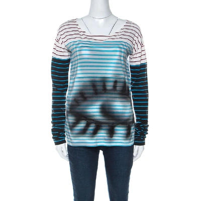 Pre-owned Prada Multicolor Stripes And Eye Print Cotton Long Sleeve T-shirt Xs