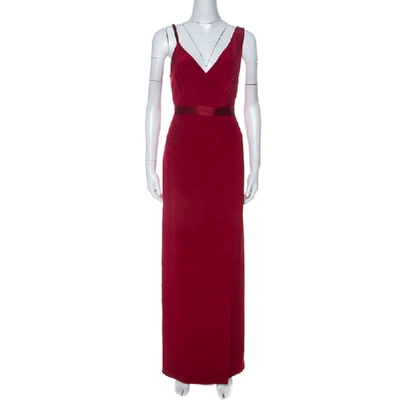 Pre-owned Diane Von Furstenberg Red Silk Asymmetric Side Slit Gown S