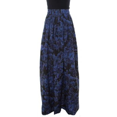 Pre-owned Max Mara Blue Printed Silk Maxi Skirt L