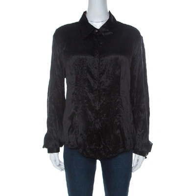 Pre-owned Just Cavalli Black Satin Contrast Collar And Cuff Button Front Shirt L