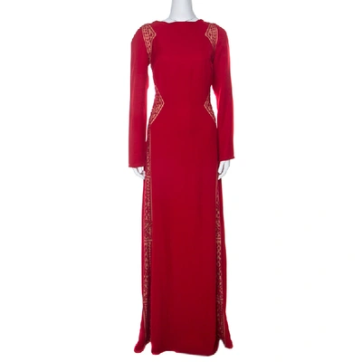 Pre-owned Tadashi Shoji Red Crepe Lace Inset Edie Gown L
