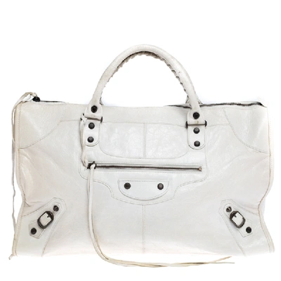 Pre-owned Balenciaga White Lambskin Leather Classic Rh Work Bag