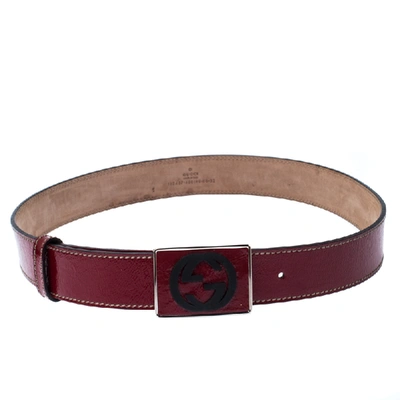 Pre-owned Gucci Red Patent Leather Gg Plaque Belt 80cm