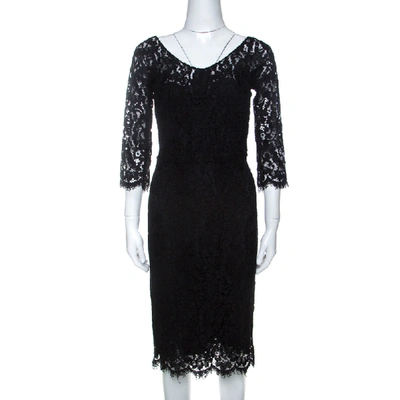 Pre-owned Dolce & Gabbana Black Cordonetto Lace Scalloped Hem Fitted Dress M