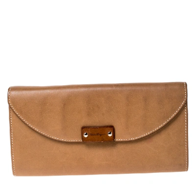 Pre-owned Ferragamo Tan Leather Flap Wallet