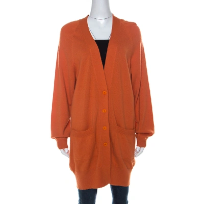 Pre-owned Bottega Veneta Brick Orange Cashmere Mid Length Cardigan M