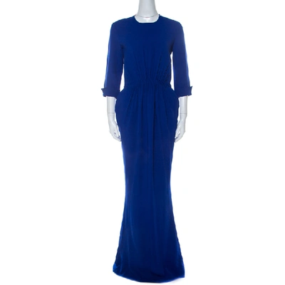 Pre-owned Stella Mccartney Blue Stretch Cady Gathered Waist Maxi Dress M In Black