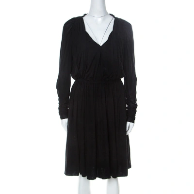 Pre-owned Lanvin Black Cashmere Blend Gathered Detail Long Sleeve Dress M