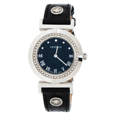 Pre-owned Versace Black Stainless Steel Vanity P5q Women's Wristwatch 35 Mm