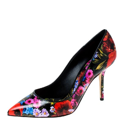 Pre-owned Dolce & Gabbana Multicolor Floral Print Leather Kate Pointed Toe Pumps Size 40.5