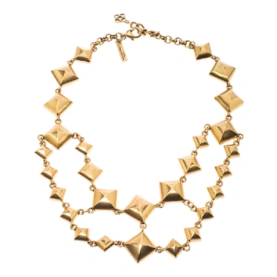 Pre-owned Oscar De La Renta Gold Tone Square Chain Link Necklace