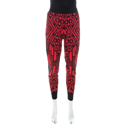 Pre-owned Alexander Mcqueen Black And Red Printed Knit Jogger Pants S