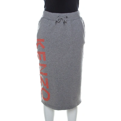 Pre-owned Kenzo Grey Printed Jersey Drawstring Detail Pencil Skirt Xs