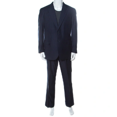 Pre-owned Brioni Navy Blue Wool And Silk Striped Parlamento Suit Xxl