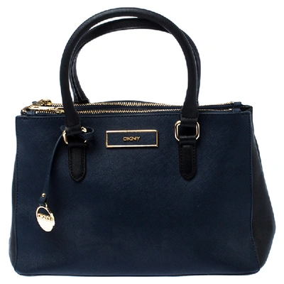Pre-owned Dkny Blue/black Saffiano Leather Tote